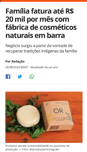 Matéria: família fatura até R$ 20 mil por mês com fábrica de cosméticos naturais em barra